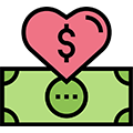 cash note with heart